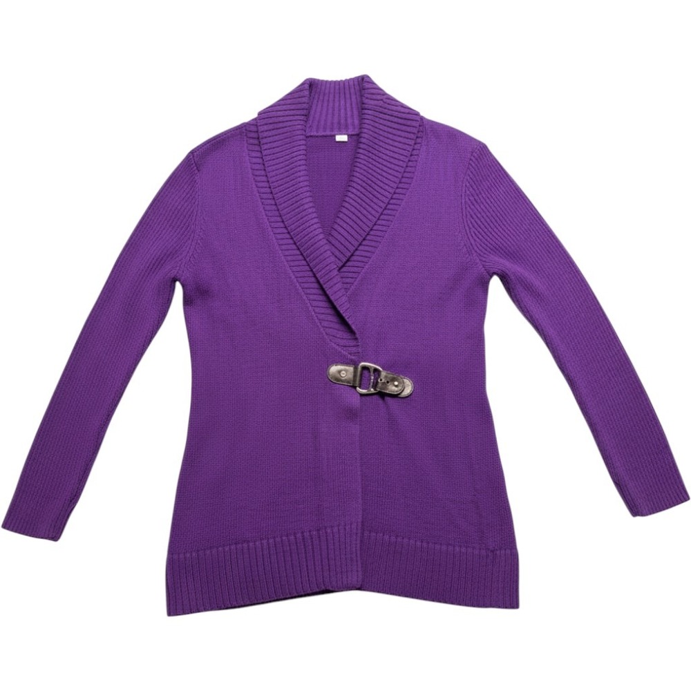 Lauren Ralph Lauren Purple Shawl Collar Buckle Cardigan Sweater LRL
